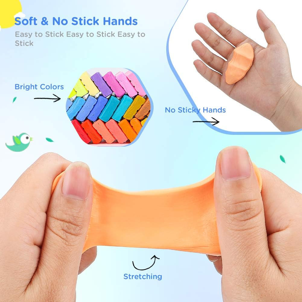 Polymer Clay, Modeling Clay for Kids DIY Starter Kits, Oven Baked Model Clay, Non-Toxic, Non-Sticky, with Sculpting Tools, Ideal Gift for Children and Artists