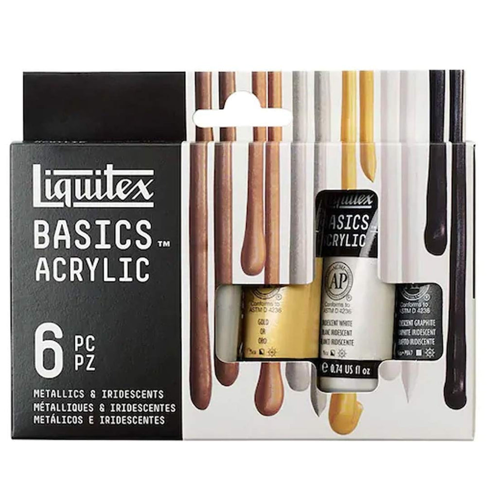 Liquitex Metallic Paint Set 6 Tubes Assorted Gold Silver Iridescent Colors 22Ml