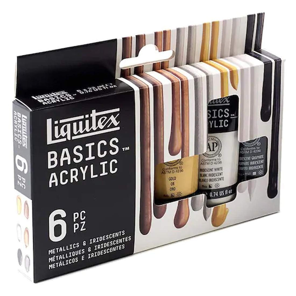 Liquitex Metallic Paint Set 6 Tubes Assorted Gold Silver Iridescent Colors 22Ml