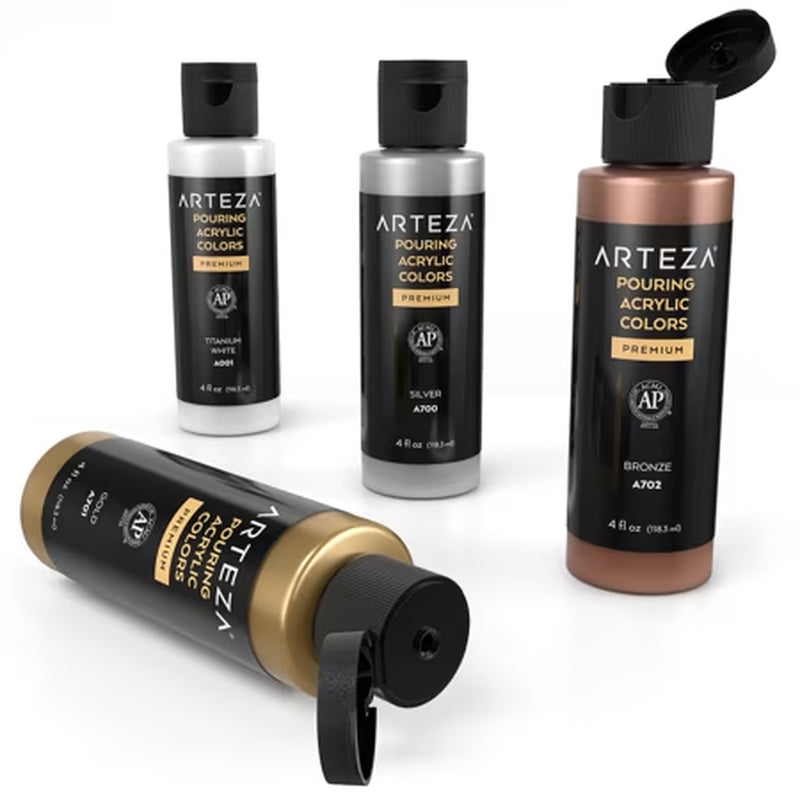 Acrylic Pouring Paint Kit, 120 Ml Bottle Set, Metallic Colors - 4 Pack