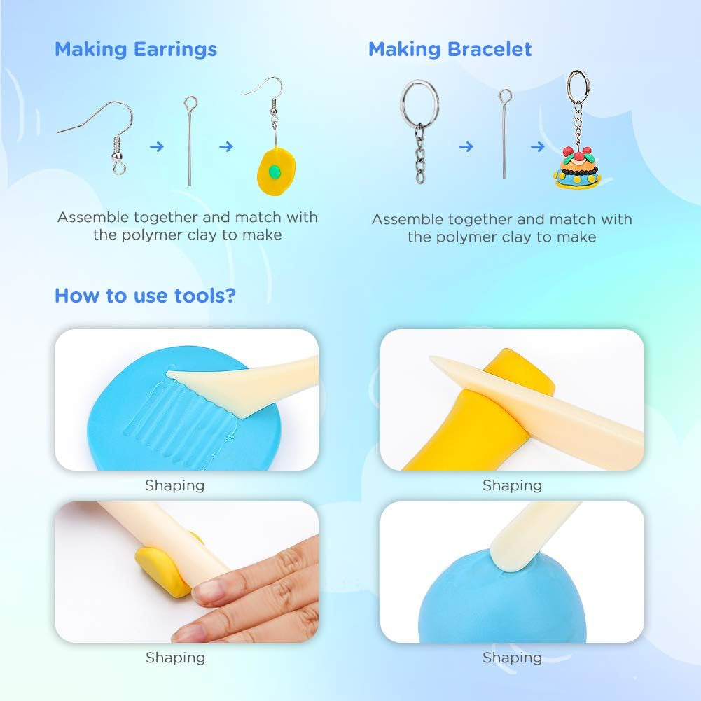 Polymer Clay, Modeling Clay for Kids DIY Starter Kits, Oven Baked Model Clay, Non-Toxic, Non-Sticky, with Sculpting Tools, Ideal Gift for Children and Artists