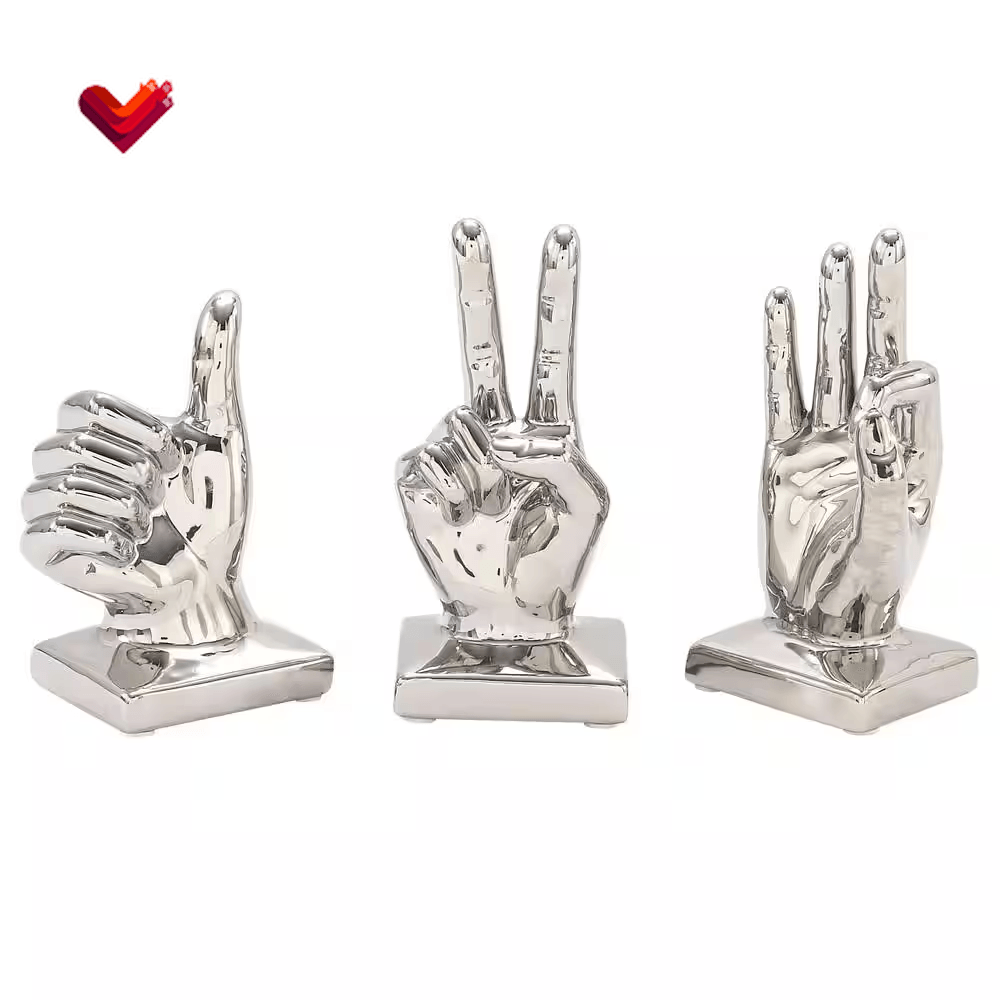 Silver Porcelain Hands Sculpture (Set of 3)