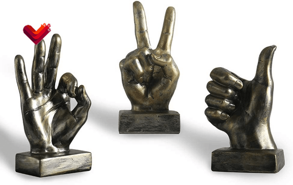 Hand Finger Gesture Desk Statues Fingers Sculpture Creative Home Living Room Cabinet Shelf Decoration (Thumbs-Up in Silver)