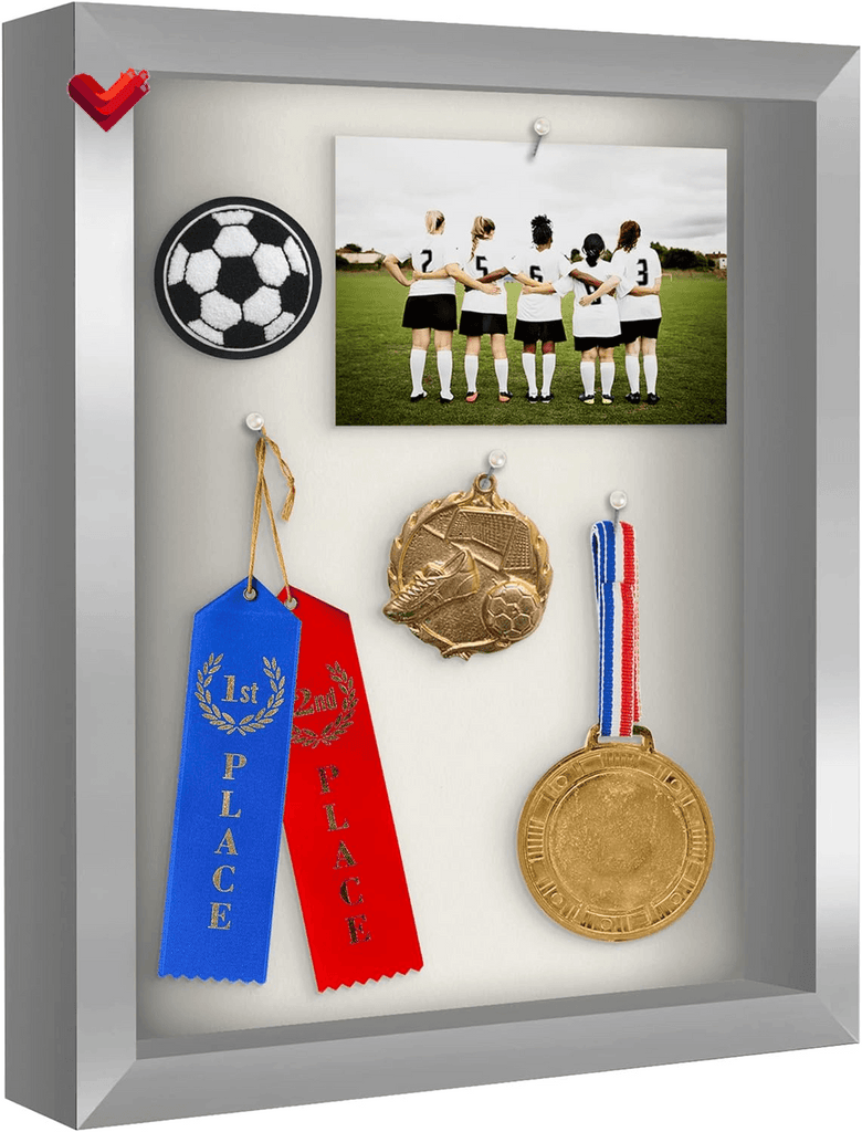 11X14 Shadow Box Frame with Shatter-Resistant Glass - Silhouette Collection - Large Shadow Box Display Case for Tabletop and Wall Display - Silver with Soft Linen Back