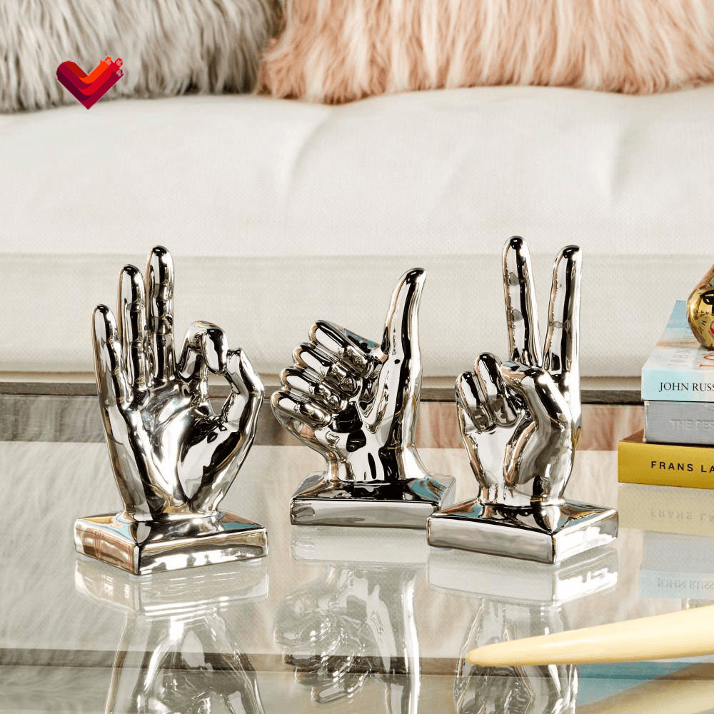 Silver Porcelain Hands Sculpture (Set of 3)