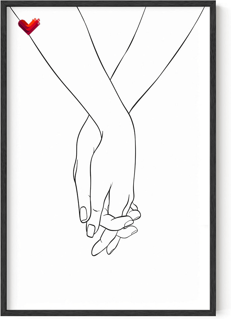 Hands Wall Art - Love Art Print, Minimalist Line Art, Black and White Love Wall Art, Minimalist Wall Art, Love Pictures Wall Decor, Holding Hands Line Art (Black Frame, 24X36)