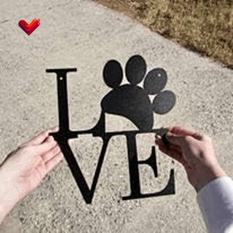 Dog Paw Love Wall Decor Dog Lover Home Decor – Dog Mom Gifts - Dog Decor Metal Wall Art - Living Room, Bedroom or Nursery Decor - Indoor and Outdoor - Laser Cut 12 Inch (Black)