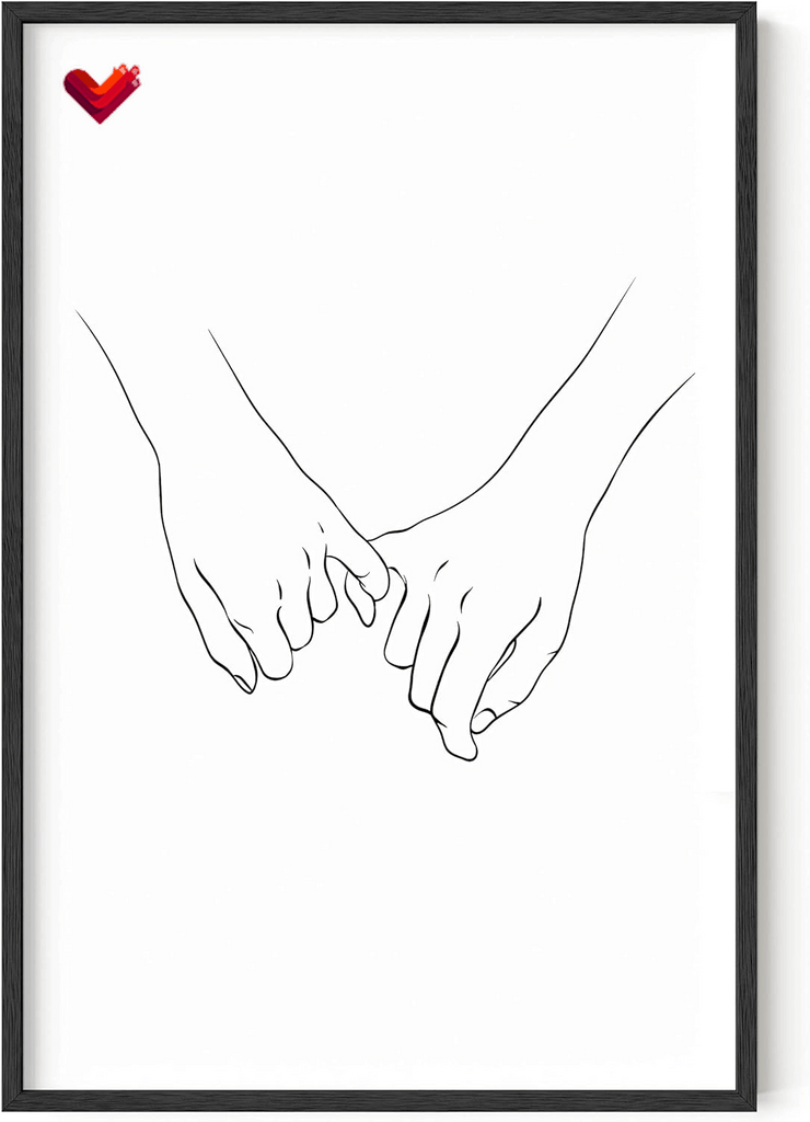 Pinky Promise Wall Art Line Drawings - Minimalistic Couple Poster, Romantic Decor, Hand Holding Pinkies (Unframed, 24X36)