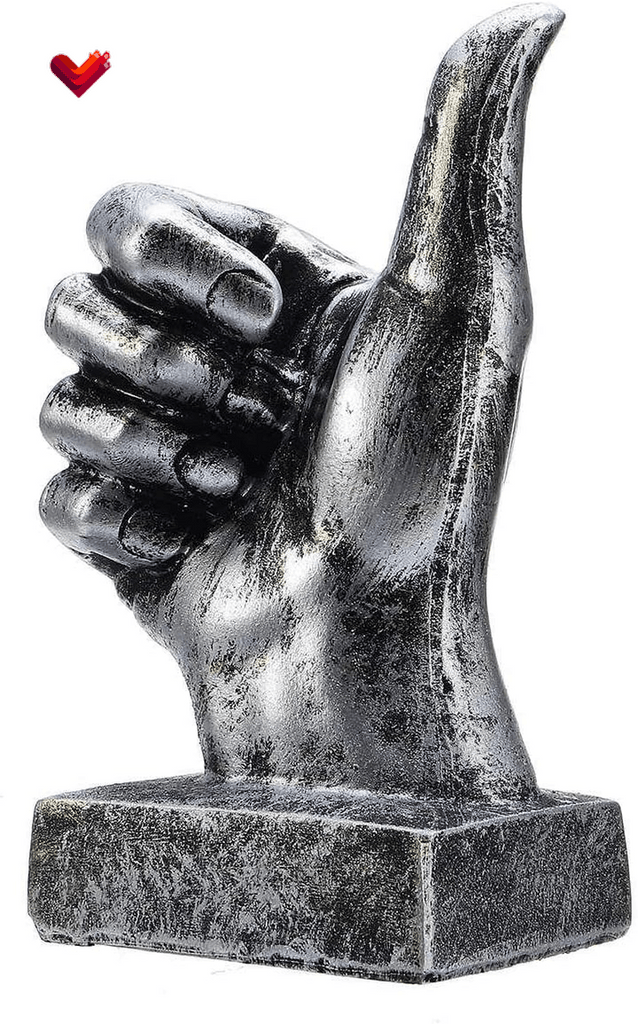 Hand Finger Gesture Desk Statues Fingers Sculpture Creative Home Living Room Cabinet Shelf Decoration (Thumbs-Up in Silver)