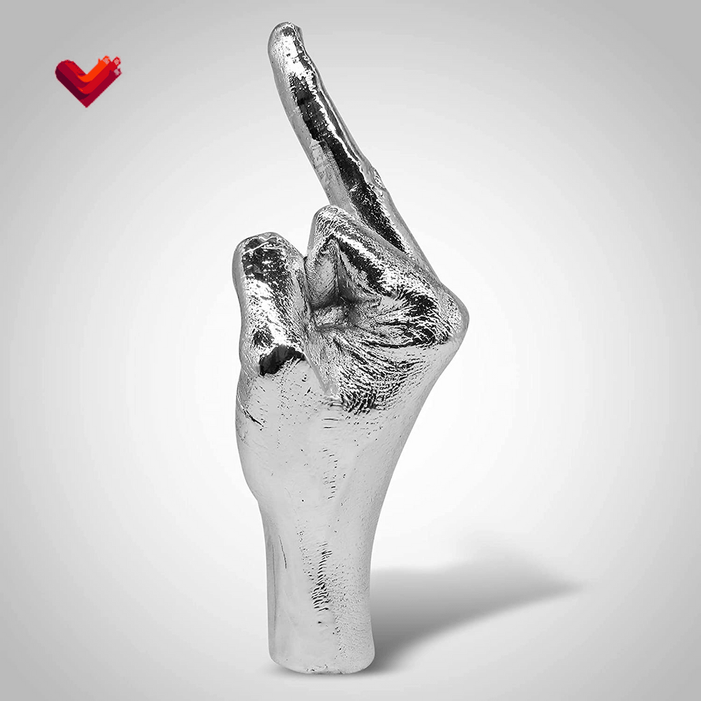 Silver Polyresin Hand Gesture Peace Sign Decor Boho Shelf Decor Accents Knick Knacks Middle Finger Practical Joke Halloween Prank Gifts (Winner)