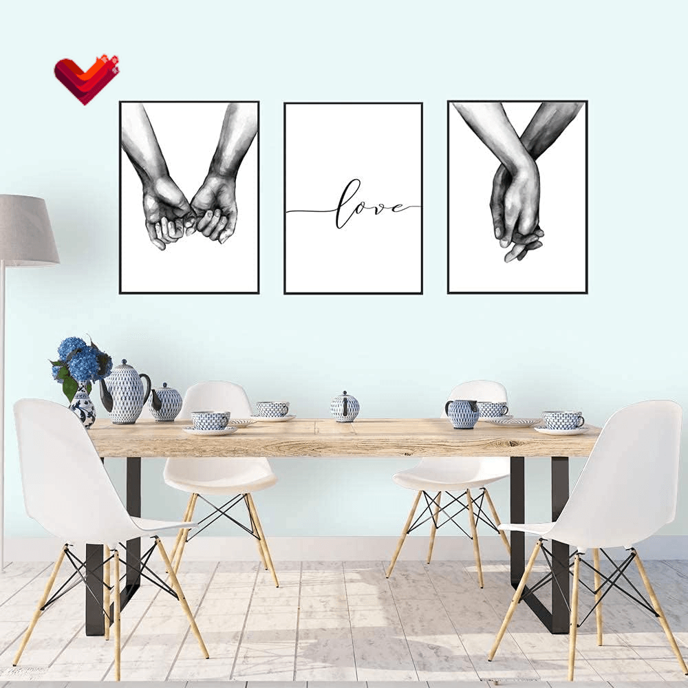 12"X16" Love and Hand in Hand Wall Art Canvas Print Poster, Black and White Sketch Art Line Drawing Decor Simplism Drawing Wall Art for Bedroom Living Room and Home Decor (Unframed)