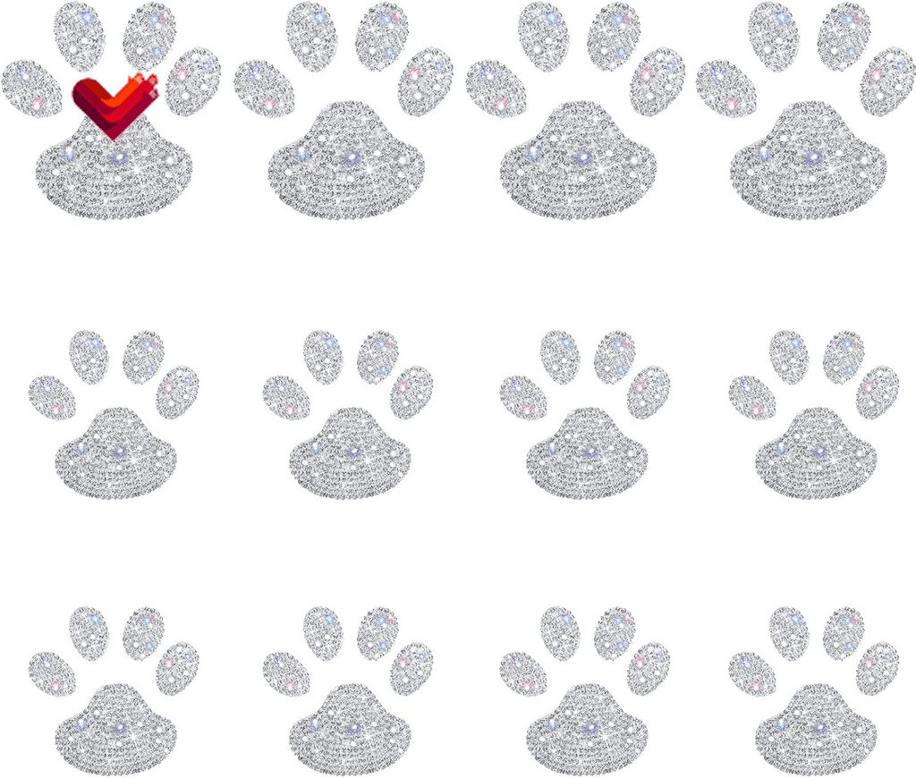 12 Sets Car Crystal Paw Stickers Rhinestone Paw Decals Bling Dog Paw Print Car Sticker Decorations for Car Bumper Window Laptops Decoration