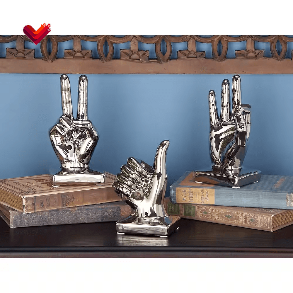 Silver Porcelain Hands Sculpture (Set of 3)