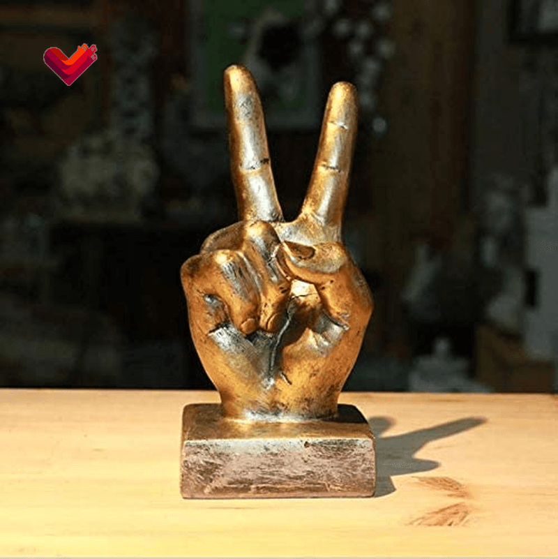 Hand Finger Gesture Desk Statues Fingers Sculpture Creative Home Living Room Cabinet Shelf Decoration (OK Gesture in Gold)