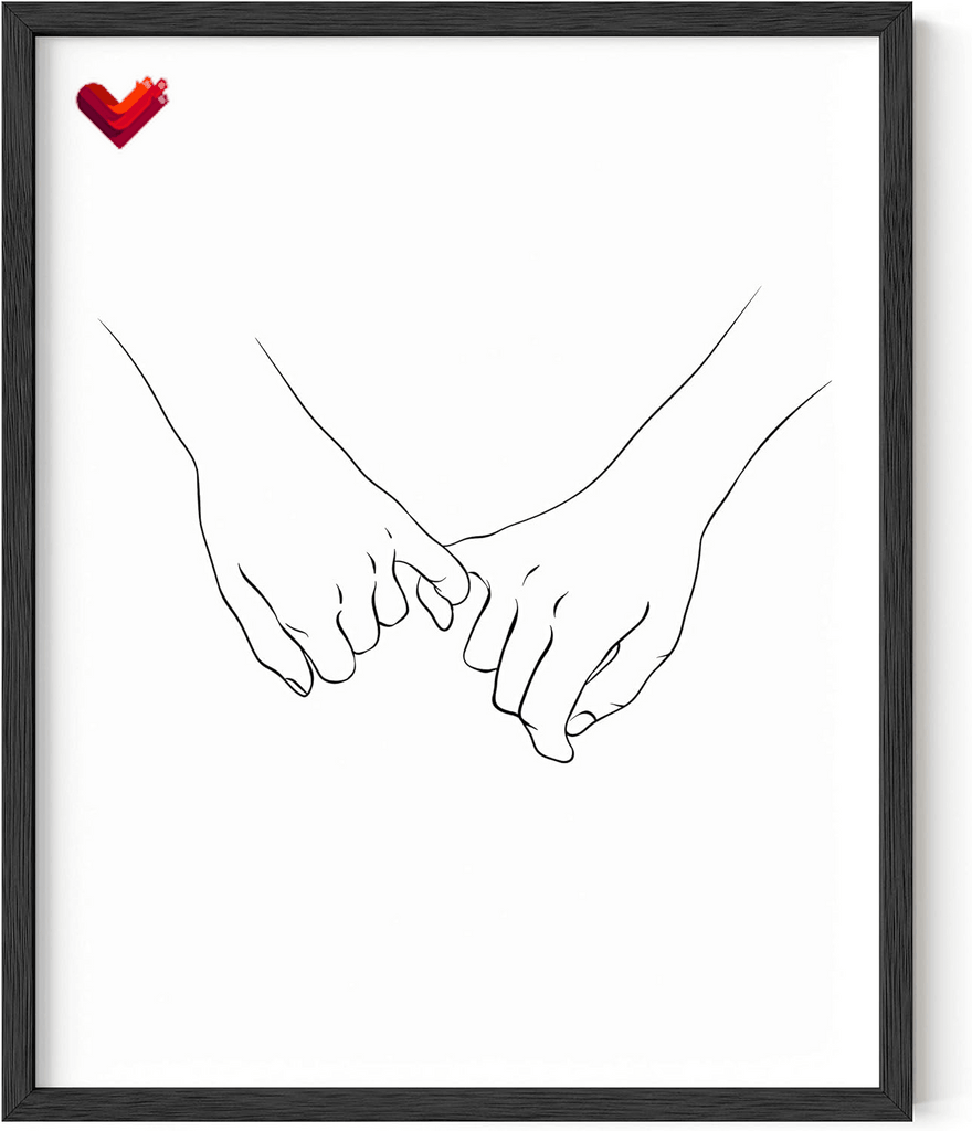 Pinky Promise Wall Art Line Drawings - Minimalistic Couple Poster, Romantic Decor, Hand Holding Pinkies (Unframed, 16X20)