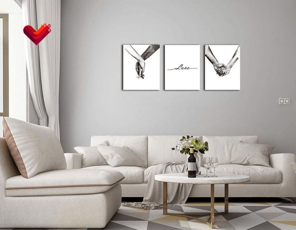 Love Hand Pictures Decor Wall Art Woman and Man Holding Hands Canvas Prints Black and White Simple Modern Sketch Painting for Living Room Bedroom Decoration 12X16 Set of 3