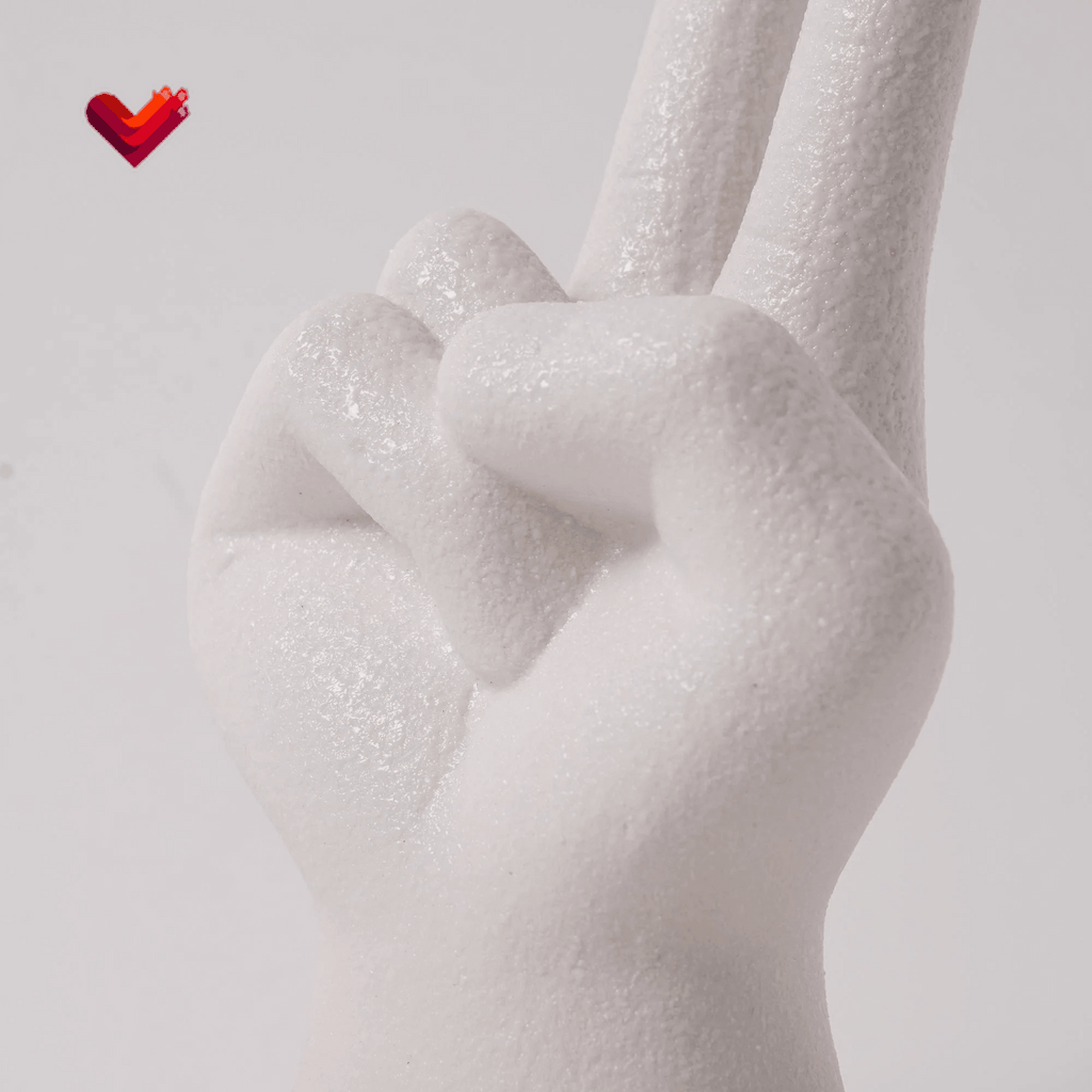 Peace Hand Sign White Ceramic Bohemian Figurine Decor - 6.5" X 2.5" X 2.75"