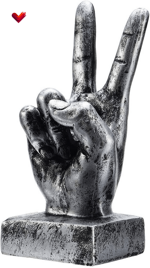 Hand Finger Gesture Desk Statues Fingers Sculpture Creative Home Living Room Cabinet Shelf Decoration (Victory Gesture in Silver)