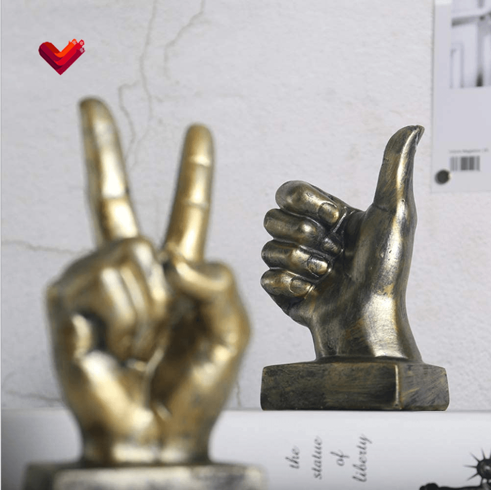 Hand Finger Gesture Desk Statues Fingers Sculpture Creative Home Living Room Cabinet Shelf Decoration (Thumbs-Up in Silver)