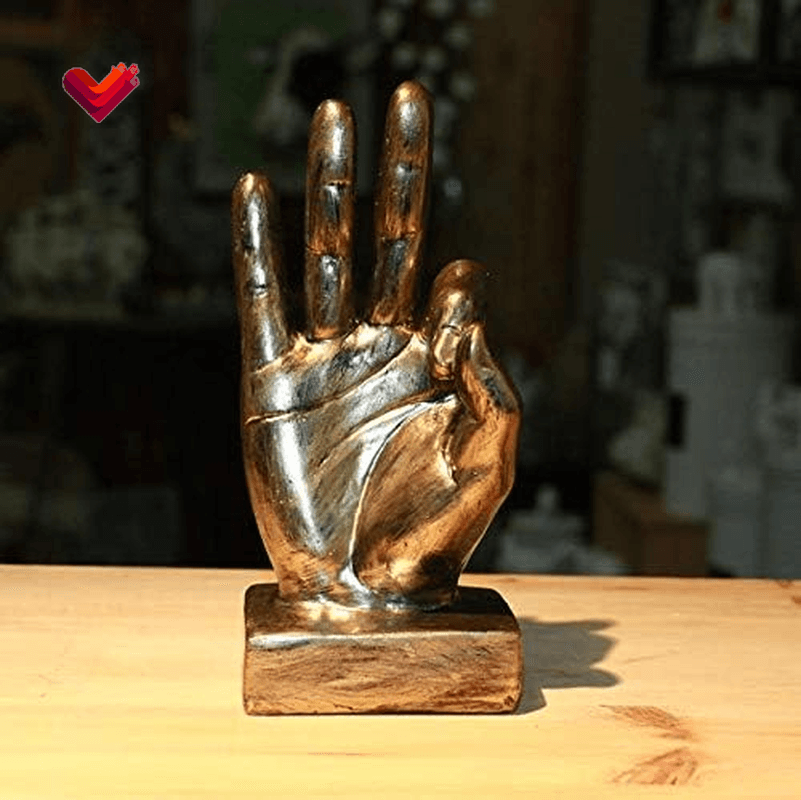 Hand Finger Gesture Desk Statues Fingers Sculpture Creative Home Living Room Cabinet Shelf Decoration (OK Gesture in Gold)