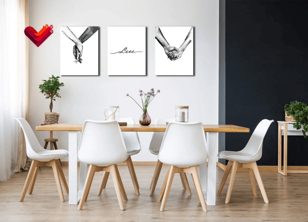 Love Hand Pictures Decor Wall Art Woman and Man Holding Hands Canvas Prints Black and White Simple Modern Sketch Painting for Living Room Bedroom Decoration 12X16 Set of 3