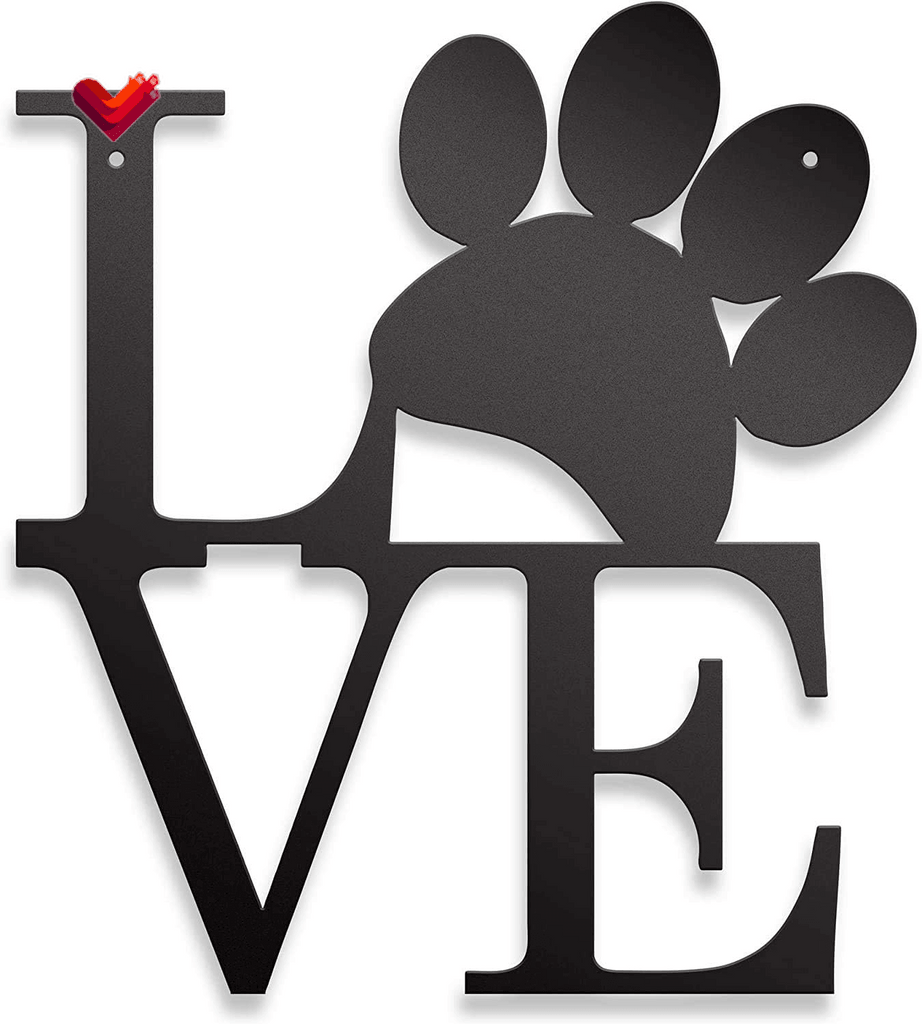 Dog Paw Love Wall Decor Dog Lover Home Decor – Dog Mom Gifts - Dog Decor Metal Wall Art - Living Room, Bedroom or Nursery Decor - Indoor and Outdoor - Laser Cut 12 Inch (Black)