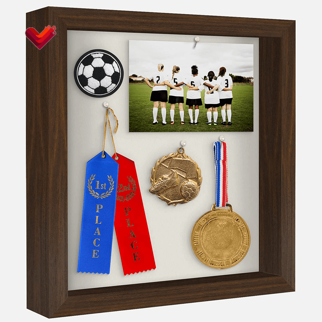 11X11 Shadow Box Frame with Shatter-Resistant Glass - Silhouette Collection - Large Shadow Box Display Case for Tabletop and Wall Display - Walnut with Soft Linen Back