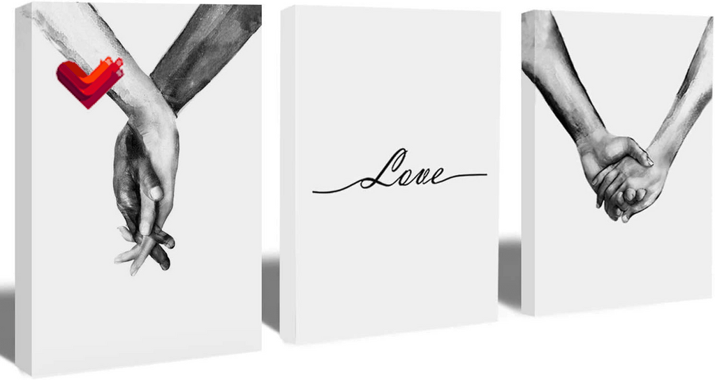 Love Hand Pictures Decor Wall Art Woman and Man Holding Hands Canvas Prints Black and White Simple Modern Sketch Painting for Living Room Bedroom Decoration 12X16 Set of 3