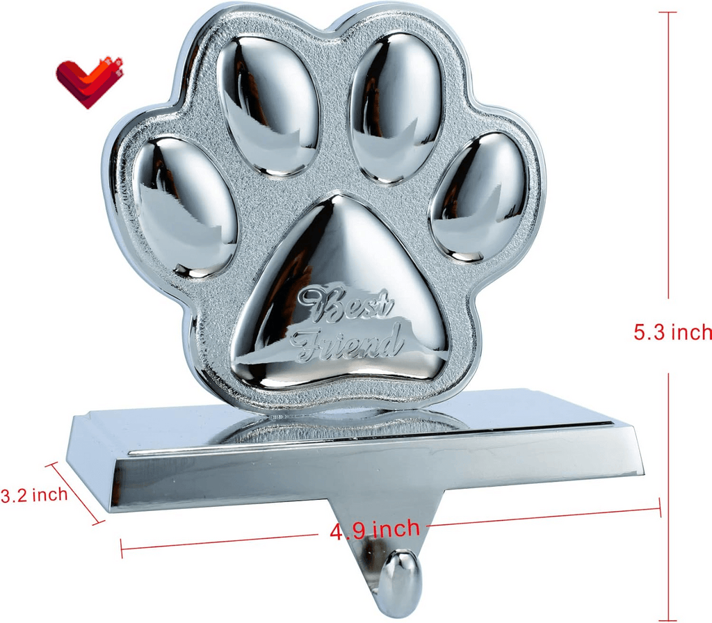 Paw Print Christmas Stocking Holders for Mantle -Stocking Hanger for Fireplace Christmas Stocking Hangers for Mantel Stocking Hooks for Fireplace Mantel Clips for Christmas Decor (Paw)