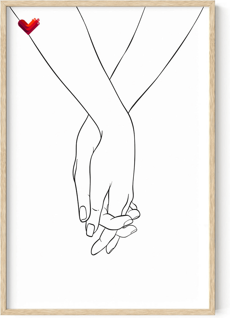 Hands Wall Art - Love Art Print, Minimalist Line Art, Black and White Love Wall Art, Minimalist Wall Art, Love Pictures Wall Decor, Holding Hands Line Art (Beige Frame, 24X36)