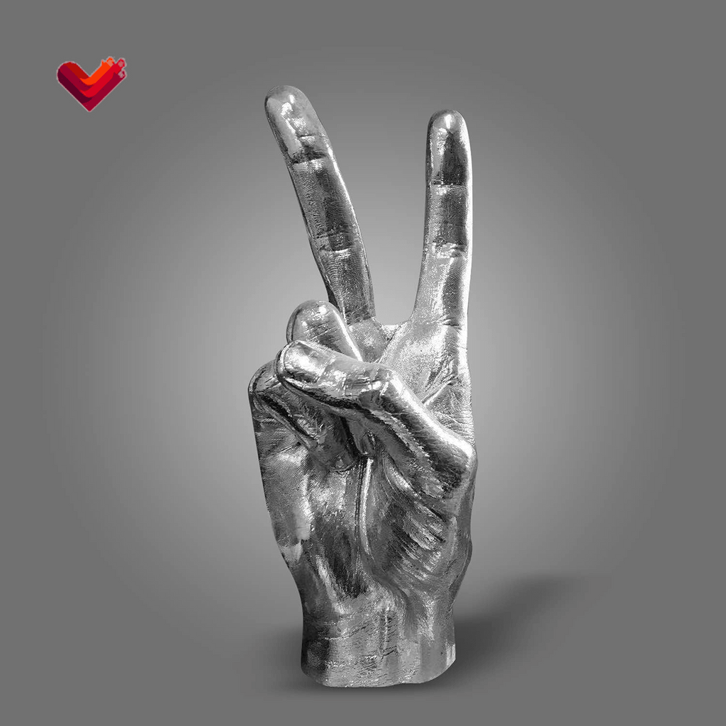 Silver Polyresin Hand Gesture Peace Sign Decor Boho Shelf Decor Accents Knick Knacks Middle Finger Practical Joke Halloween Prank Gifts (Winner)