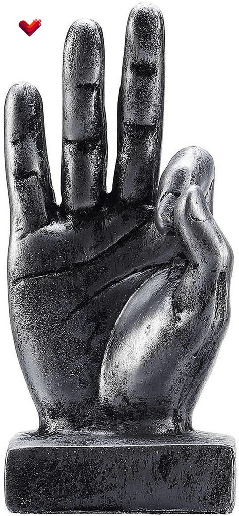 Hand Finger Gesture Desk Statues Fingers Sculpture Creative Home Living Room Cabinet Shelf Decoration (OK Gesture in Silver)