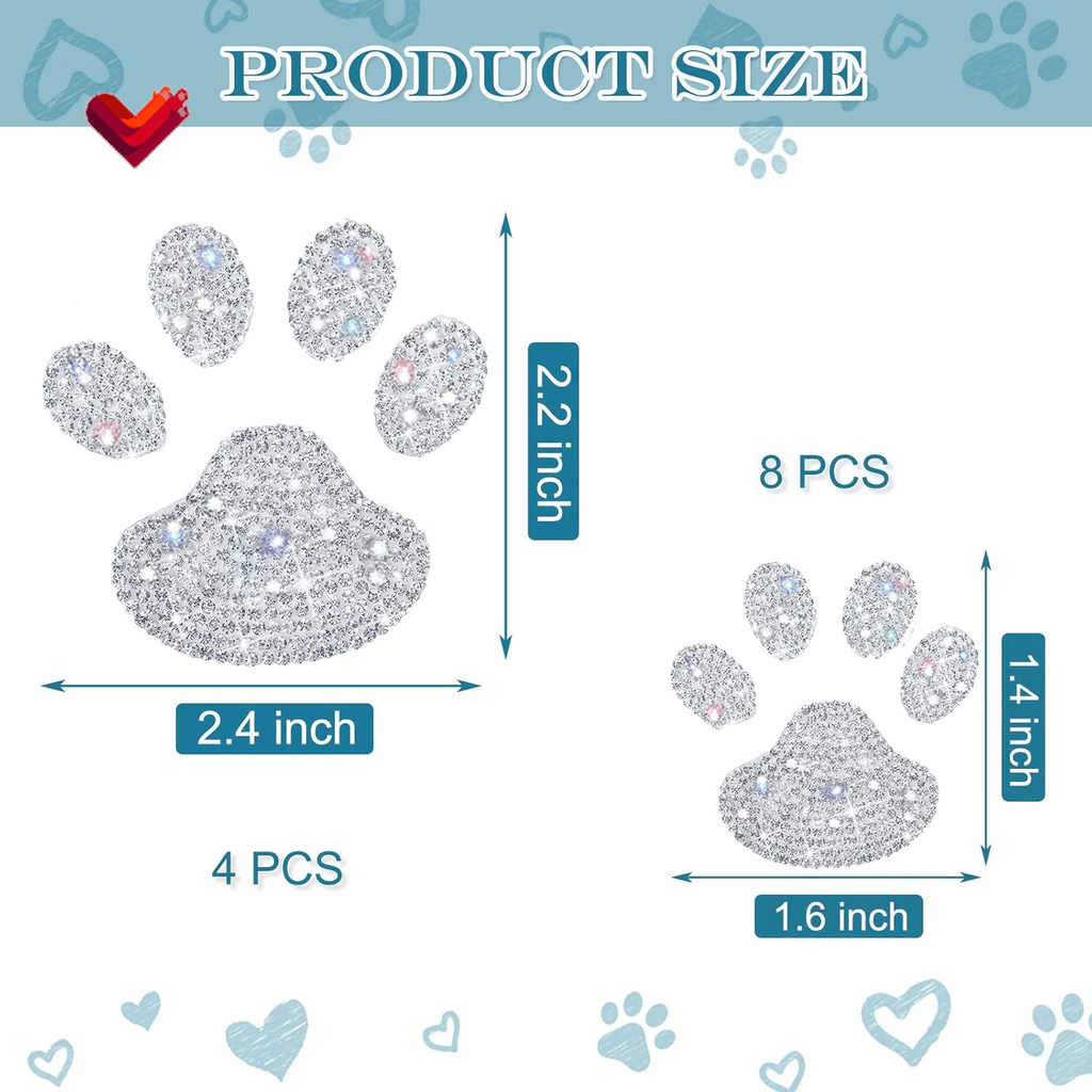 12 Sets Car Crystal Paw Stickers Rhinestone Paw Decals Bling Dog Paw Print Car Sticker Decorations for Car Bumper Window Laptops Decoration