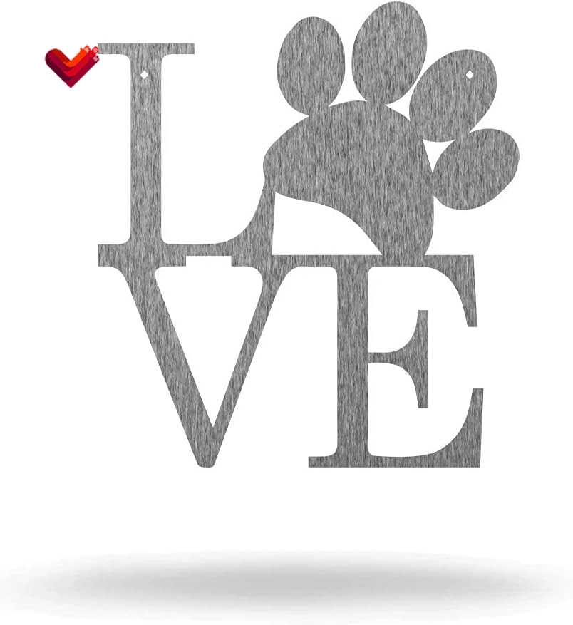 Dog Paw Love Wall Decor Dog Lover Home Decor – Dog Mom Gifts - Dog Decor Metal Wall Art - Living Room, Bedroom or Nursery Decor - Indoor and Outdoor - Laser Cut 12 Inch (Black)