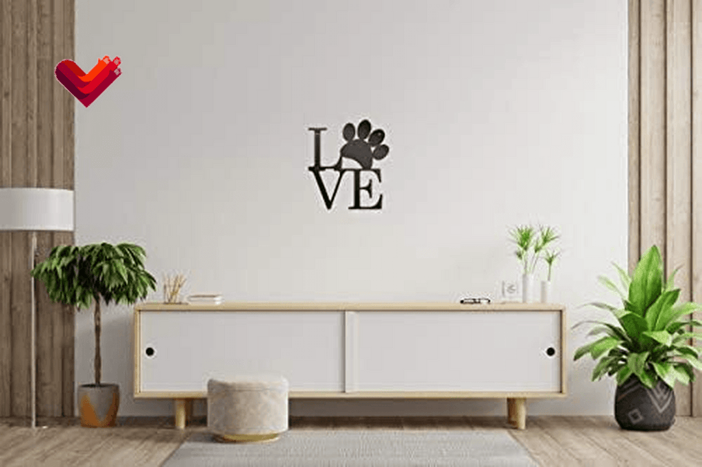 Dog Paw Love Wall Decor Dog Lover Home Decor – Dog Mom Gifts - Dog Decor Metal Wall Art - Living Room, Bedroom or Nursery Decor - Indoor and Outdoor - Laser Cut 12 Inch (Black)