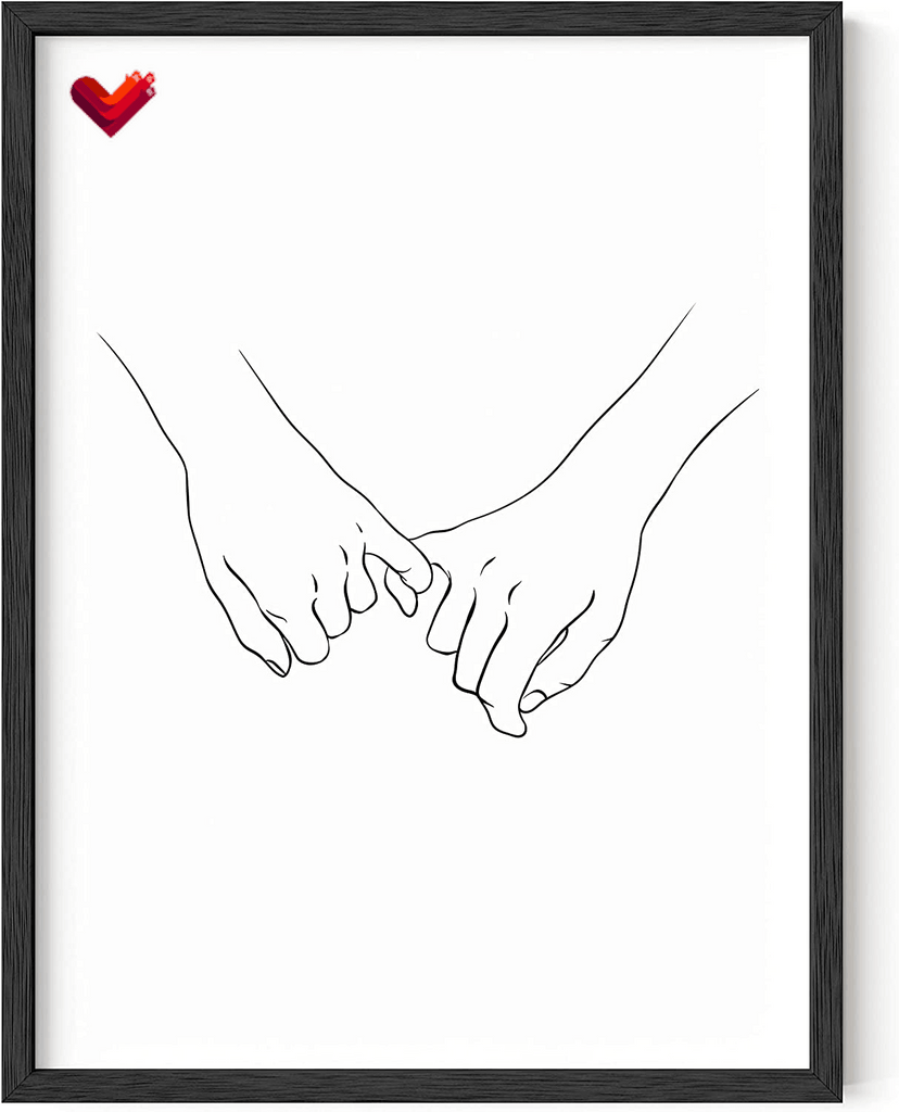 Pinky Promise Wall Art Line Drawings - Holding Hands Minimalistic Wall Art, Pinky Promise Picture, Couple Poster, Romantic Decor Line Drawing Wall Art Hand Art (Black Frame, 12X16)