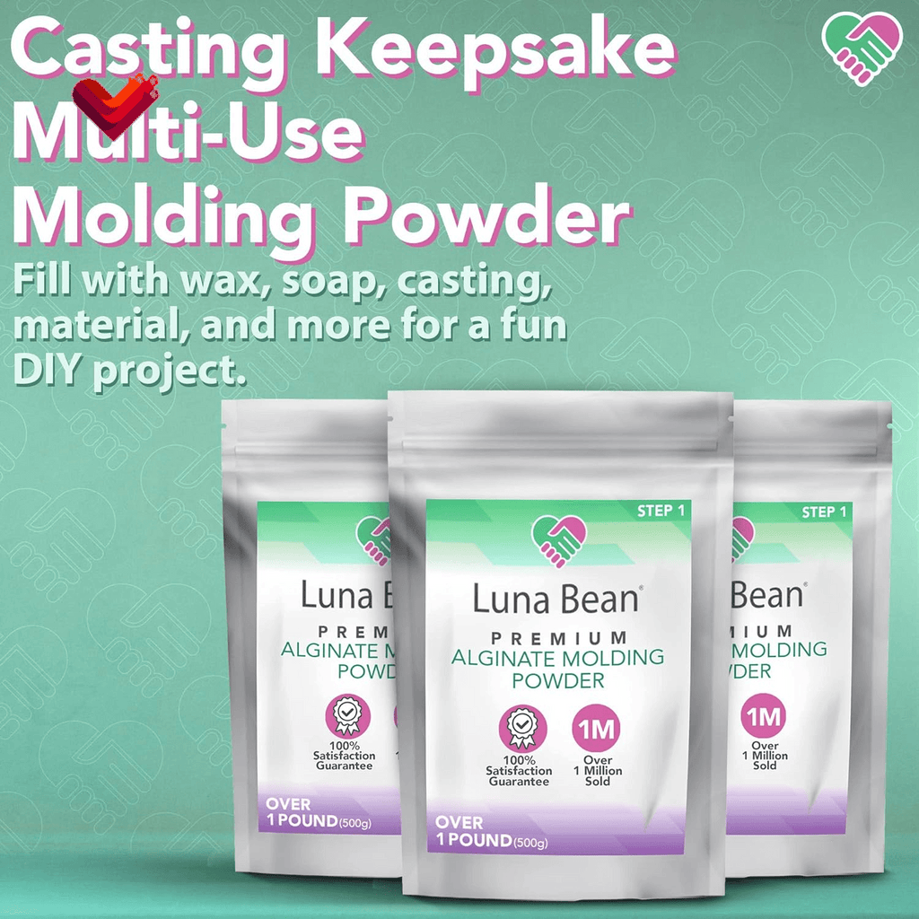 Luna Bean Alginate Molding Powder Refill for Hand Casting Kit - Non-Toxic - over 3 Lb (1,500G) - for Anniversaries, Birthdays, Family Activities - Hand Mold Kit Couples