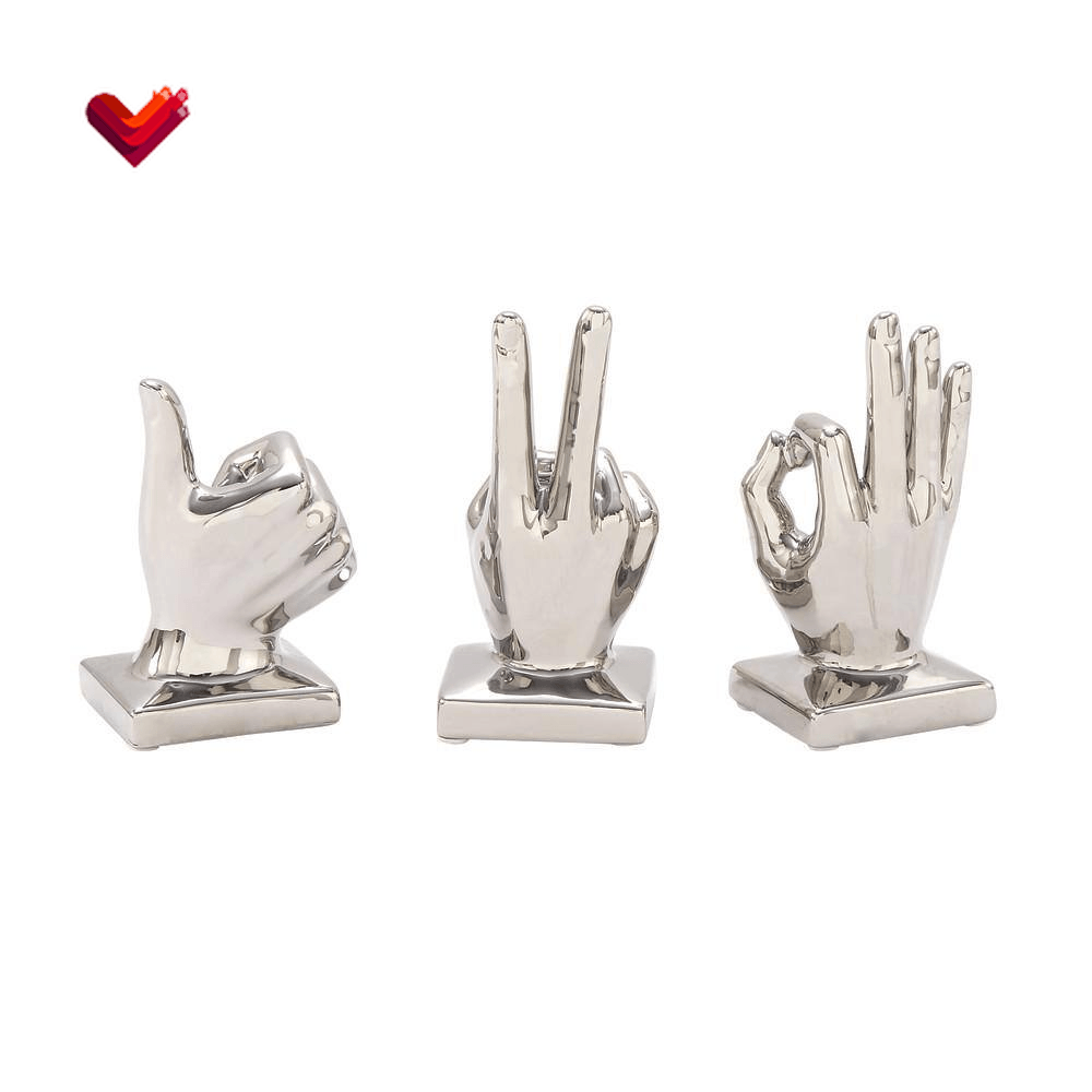 Silver Porcelain Hands Sculpture (Set of 3)