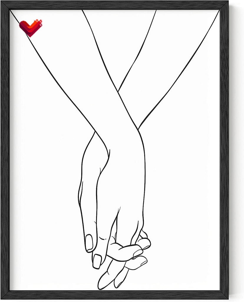 Hands Wall Art - Love Art Print Minimalist Line Art Black and White Love Wall Art Minimalist Wall Art Love Pictures Wall Decor Prints and Posters Black and White (Black Frame, 12X16)