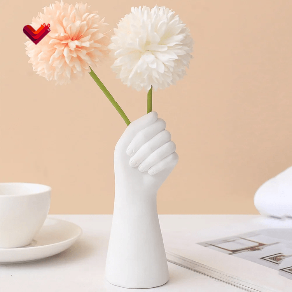 Hand-Shape Flower Vase Home Decor Creative Vase for Dining Table Office (White)