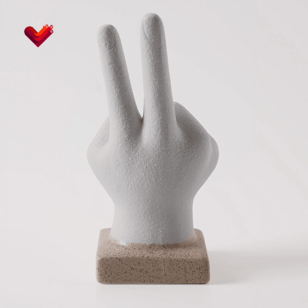 Peace Hand Sign White Ceramic Bohemian Figurine Decor - 6.5" X 2.5" X 2.75"