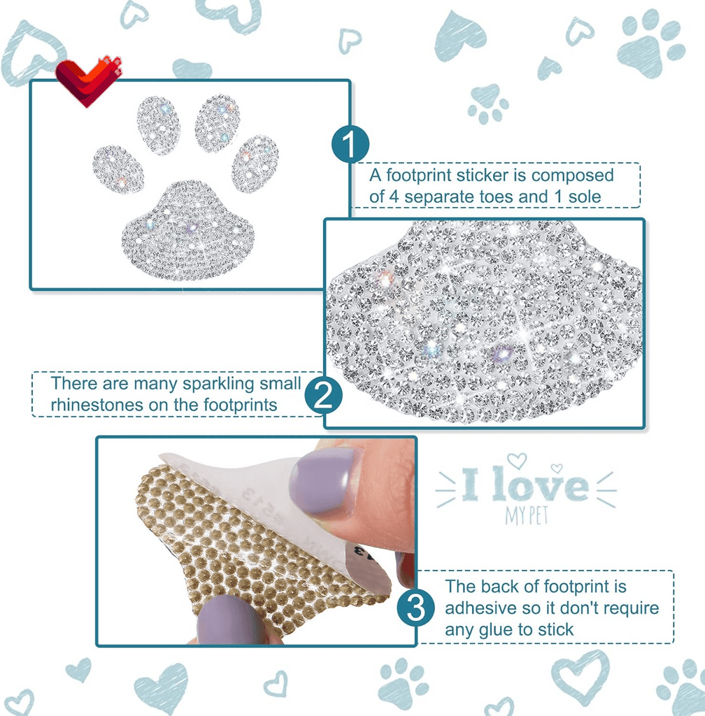 12 Sets Car Crystal Paw Stickers Rhinestone Paw Decals Bling Dog Paw Print Car Sticker Decorations for Car Bumper Window Laptops Decoration