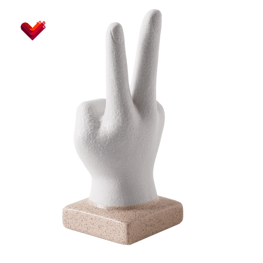 Peace Hand Sign White Ceramic Bohemian Figurine Decor - 6.5" X 2.5" X 2.75"