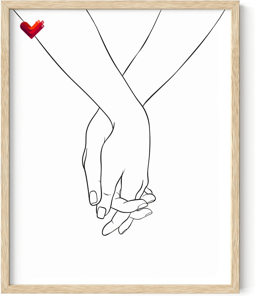 Hands Wall Art - Love Art Print, Minimalist Line Art, Black and White Love Wall Art, Minimalist Wall Art, Love Pictures Wall Decor, Holding Hands Line Art (Beige Frame,16X20)