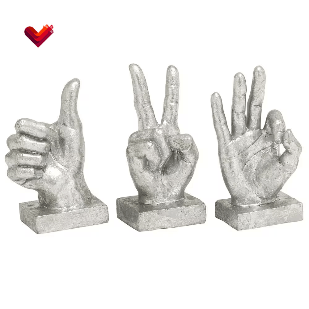 Silver Porcelain Hands Sculpture (Set of 3)