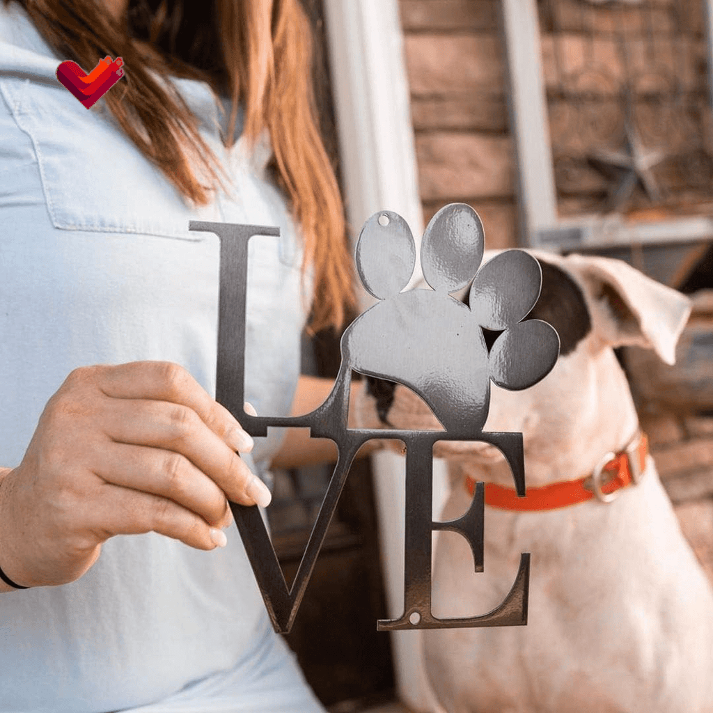 Dog Paw Love Wall Decor Dog Lover Home Decor – Dog Mom Gifts - Dog Decor Metal Wall Art - Living Room, Bedroom or Nursery Decor - Indoor and Outdoor - Laser Cut 12 Inch (Black)