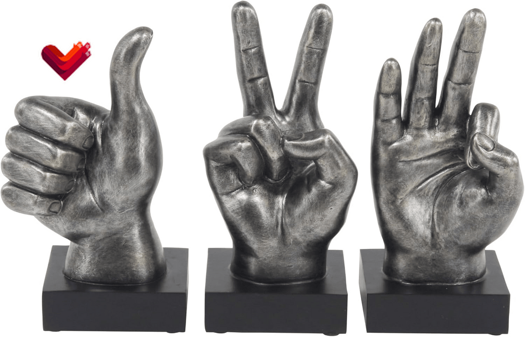 The Novogratz Polystone Hands Decorative Sculpture Home Decor Statues, Set of 3 Accent Figurines 5"W, 11"H, Dark Gray