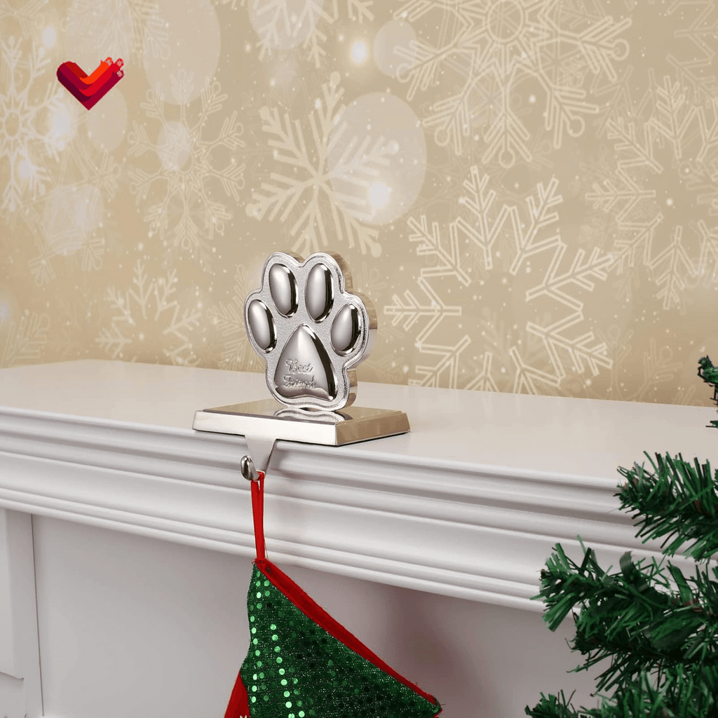 Paw Print Christmas Stocking Holders for Mantle -Stocking Hanger for Fireplace Christmas Stocking Hangers for Mantel Stocking Hooks for Fireplace Mantel Clips for Christmas Decor (Paw)